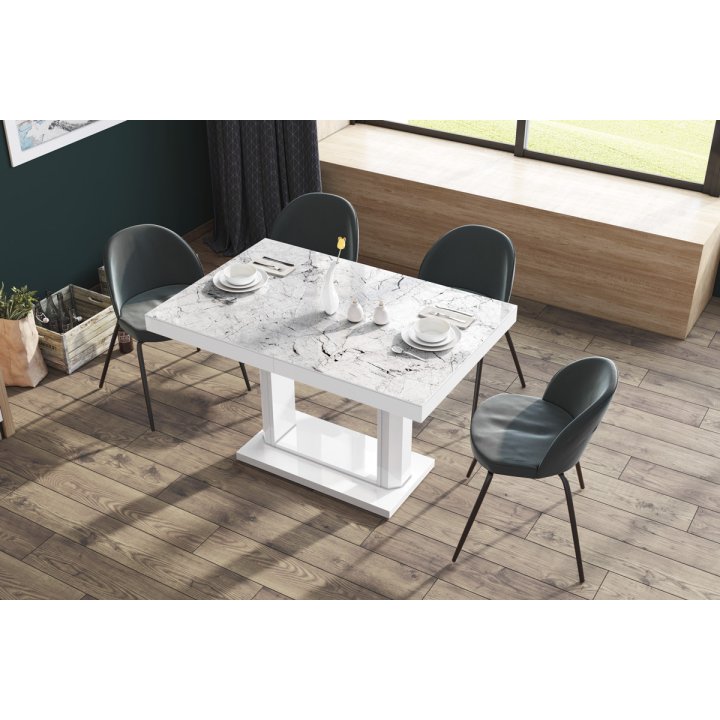 Stół Quadro 120 Marble White Hg+Biały Super Print (Hg/Mat)
