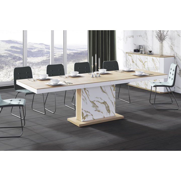 Stół Rozkładany Modica 160 Marble White Hg+Biały Super Print (Hg/Mat)